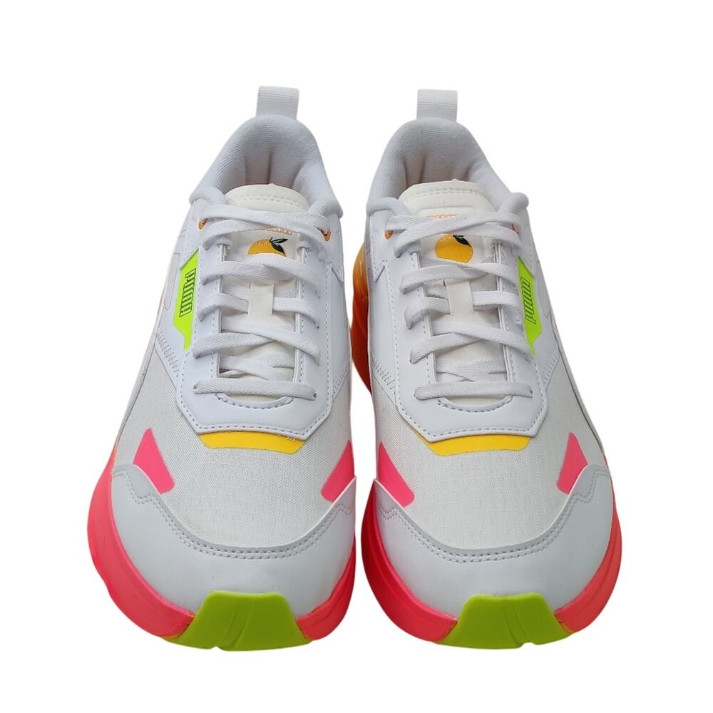 New white w/ pink orange Puma Platform Sneakers sz 10 - Picture 2 of 9